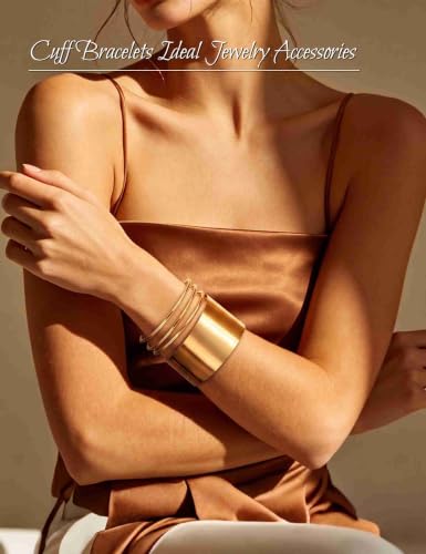 2 Pcs Gold Cuff Bangle Bracelet Set for Women Irregular Minimalist Statement Bangle Bracelets Wide Open Chunky Wire Bracelets Wrist Cuff Adjustable Hammered Bracelet - color: Gold F