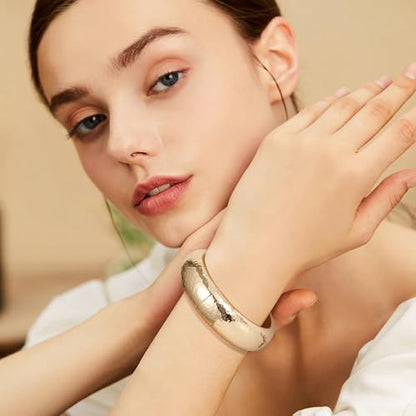 NICEIGHT 18K Gold Plated Chunky Bangle Bracelets for Women Gold Wide Cuff Bangle Bracelet Hammered Minimalist Thick Gold Wrist Wrap Bracelets - color: Gold Thin Hammered Bracelet