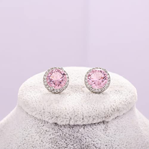 YOQUCOL Bright 8MM,10MM Cubic Zirconia Crystal Stud Earrings Round Pierced Earrings For Women - color: 10MM-Pink