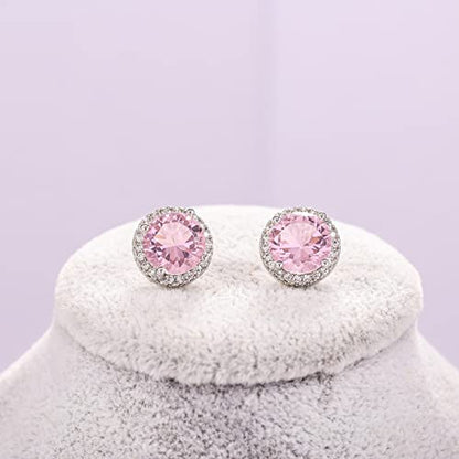 YOQUCOL Bright 8MM,10MM Cubic Zirconia Crystal Stud Earrings Round Pierced Earrings For Women - color: 10MM-Pink