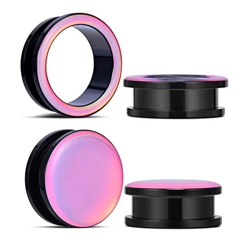 2 Pairs Stainless Steel Black Ear Gauges Retro-reflective Sheeting Tunnels and Plugs. - color: S8552F, size: 6 mm