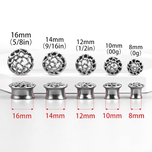 LADEMAYH 2PCS Hammered Ear Plugs Gauges for Ears, Punk Textured Tunnels | Industrial Style, Double Flared Expander, 316L Surgical Stainless Steel, Hypoallergenic, Saddle Fit, Ear Stretching Jewelry - color: #6677 Silver, size: 1/2"(12mm)