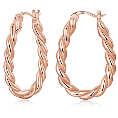 14K Gold Plated Hoop Earrings 925 Sterling Silver Post Earring for Women - color: Rose Gold