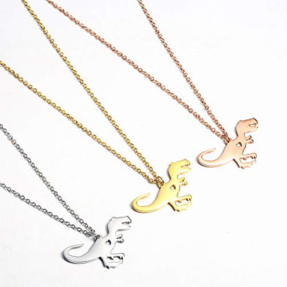 18K Gold Plated Stainless Steel Bee Honeycomb Pendant Necklace, Adjustable Y Lariat Conch/Guitar/Horseshoe Necklace for Women - color: Silver, style: Dinosaur