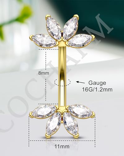 Lotus Rook Piercing Jewelry, 16G Eyebrow Rook Earrings, Stainless Steel Eyebrow Piercing Jewelry,Lobe Earrings 6/8MM - color: YG-8MM