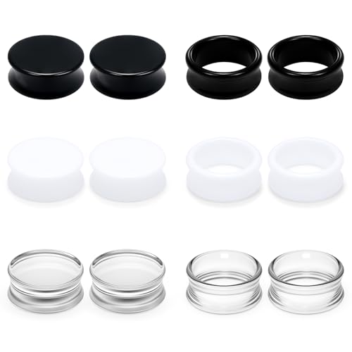 Ears Gauges Tunnels Plugs for Women Acrylic Solid Tunnel Ear Gauge Stretching Kit 6G to 1 1/4 Inch (4MM- 30MM) Expander Stretcher Plug Earrings Piercing Jewelry for Women Black White Clear - style: almost 1 1/8 inch, Black White Clear