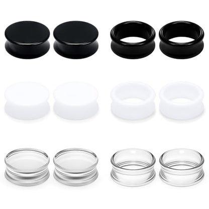 Ears Gauges Tunnels Plugs for Women Acrylic Solid Tunnel Ear Gauge Stretching Kit 6G to 1 1/4 Inch (4MM- 30MM) Expander Stretcher Plug Earrings Piercing Jewelry for Women Black White Clear - style: almost 1 1/8 inch, Black White Clear