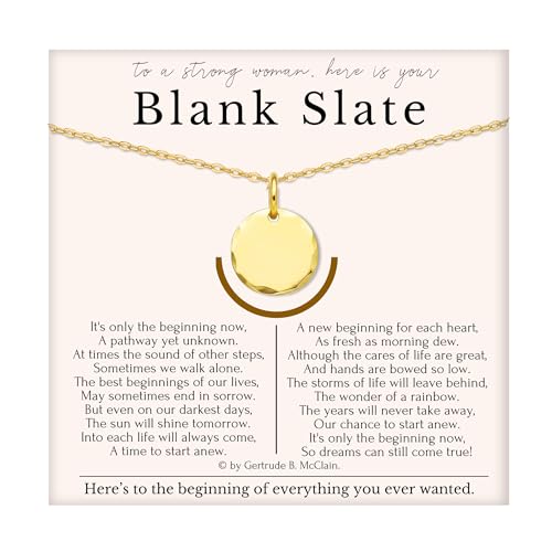 HOPE LOVE SHINE Women's New Beginnings Necklace - 14k Gold Plated Sterling Silver, Healing & Recovery Gift, Adjustable 16+2" Chain - color: 14K GOLD VERMEIL, style: c. BLANK SLATE