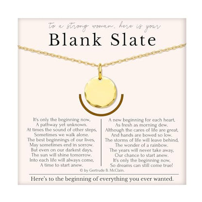 HOPE LOVE SHINE Women's New Beginnings Necklace - 14k Gold Plated Sterling Silver, Healing & Recovery Gift, Adjustable 16+2" Chain - color: 14K GOLD VERMEIL, style: c. BLANK SLATE
