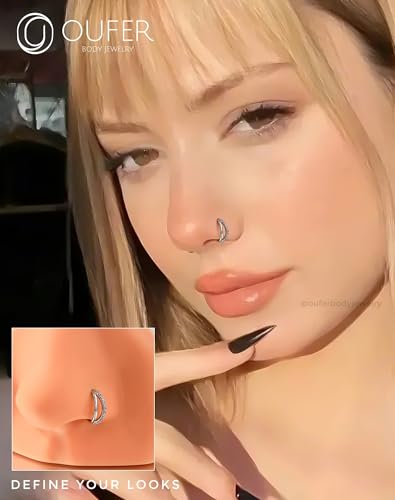 OUFER Nose Rings Silver, 20G Double Hoop 8MM Nose Rings, Seamless Stainless Steel Rook Daith Piercing Jewelry for Women & Men - style: Style2-Pink