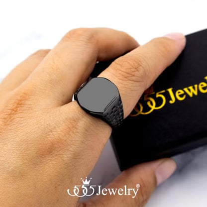 555Jewelry Stainless Steel Solid Plain High Polish Round Signet Ring for Men - color: Square Black