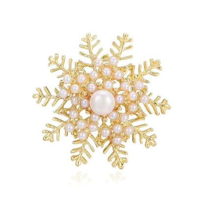 Delicate Pearl Crystal Brooch Pins for Women Girls Dance Balls Wedding Bridal Jewelry - color: B Gold-snowflake