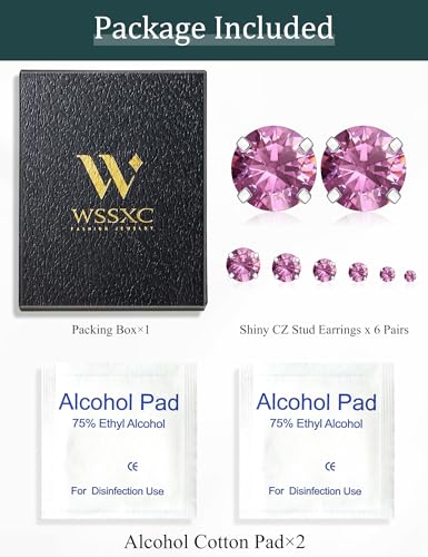 6 Pairs Hypoallergenic Cubic Zirconia Earrings Surgical Steel Flat Back Studs for Cartilage, Screw Back Fashion Jewelry - color: A-011-Pink