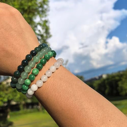 4mm 6mm 8mm Healing Crystal Bracelets for Women Men Natural Stone Beaded Stretch Bracelet Handmade Gemstone Reiki Spiritual Jewelry Gifts - color: Green Jade+White Jade+Aventurine+Moss Agate-Healing, size: 8mm