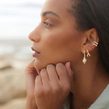Women Ear Cuff Earring Gold Non Pierced Ear Cartilage Clip on Wrap Hoop 14K Gold Filled Tiny Boho Beach Simple Minimalist Delicate Handmade Hypoallergenic Jewelry Gift-Sold as Single/Pair - style: 2 Beaded Hoops