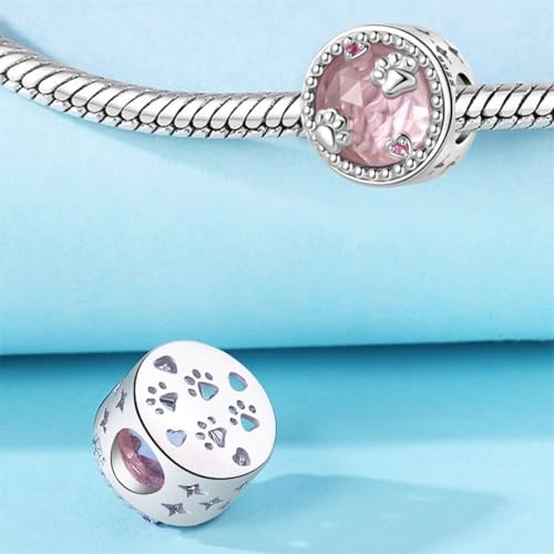 925 Silver Charm for Bracelets Animal Pet Insect Series Women Jewelry Gift - color: Pink paw