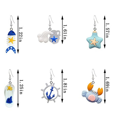 6 Pairs Irregular Ocean Nautical Anchor Rudder Earrings Personality Earthen Jar/Starfish/Fishbone Drop Dangle Earrings Jewelry Gifts For Women