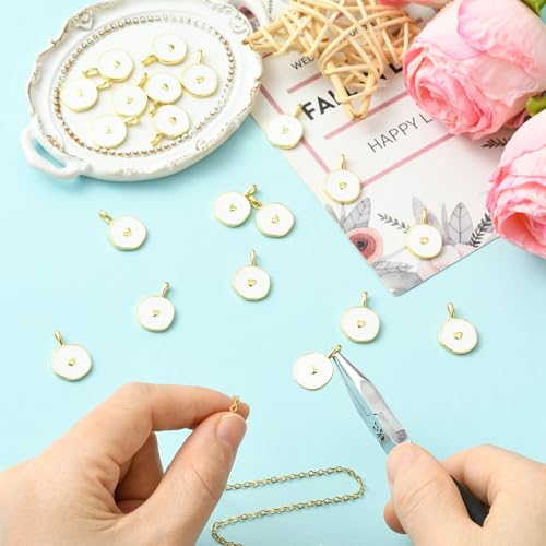 DanLingJewelry10Pcs White Heart Charms Flat Round with Heart Brass Enamel Charms for Jewelry Making Bracelet Earrings Necklace
