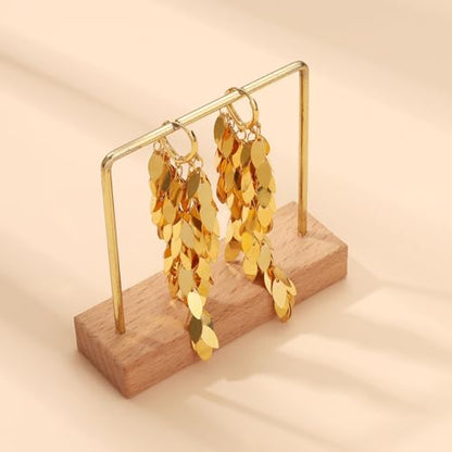 Long Dangle Earrings For Women, Fringe Chandelier Earrings Punk Metal Chain Earrings Hypoallergenic Lightweight Tassel Drop Earrings - color: Fringe-Gold