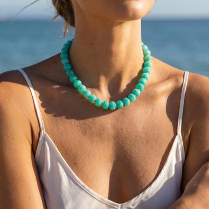 SHERLOVE Chunky Statement Large Resin Beaded Choker Necklaces for Women | Big Lightweight Bead Beaded Necklace Trendy Fashion Boho Summer Beach Vacation Jewelry - color: Beaded Choker Mint-Green