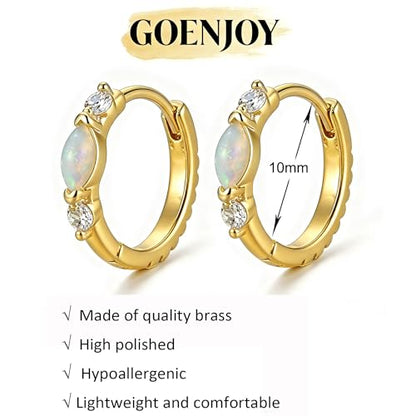 Gold Opal Huggie Earrings for Women, Minimalist Small Hoop Earrings with Zircons - color: gold