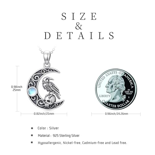 Sterling Silver Halloween Necklace Gothic Jewelry Gifts for Women Men - style: Skull Raven