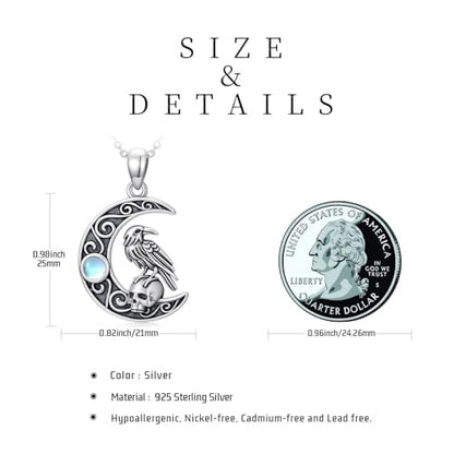 Sterling Silver Halloween Necklace Gothic Jewelry Gifts for Women Men - style: Skull Raven