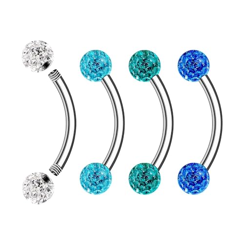 Surgical Steel Curved Barbell Ring 16g 5/16 8mm 3mm Ferido Ball Helix Earring Eyebrow Piercing Jewelry Choose Colors and Size - color: H-8pcs-Blue-16g-3/8"(10mm)-3mmBall