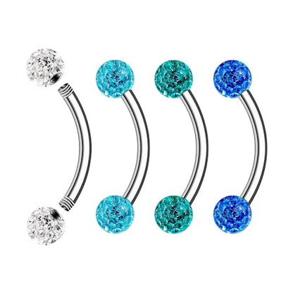 Surgical Steel Curved Barbell Ring 16g 5/16 8mm 3mm Ferido Ball Helix Earring Eyebrow Piercing Jewelry Choose Colors and Size - color: H-8pcs-Blue-16g-3/8"(10mm)-3mmBall