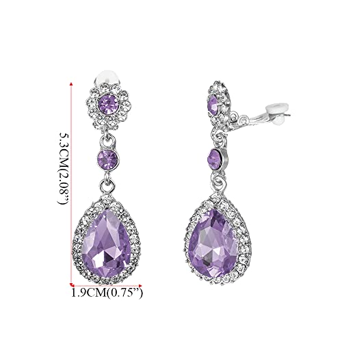 Gorgeous Austrian Crystal Rhinestone Wedding Bridal Teardrop Drop Dangle Earrings - color: Light Purple