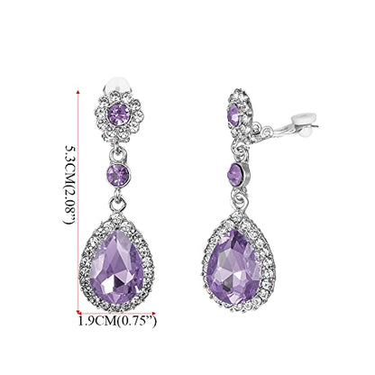 Gorgeous Austrian Crystal Rhinestone Wedding Bridal Teardrop Drop Dangle Earrings - color: Light Purple