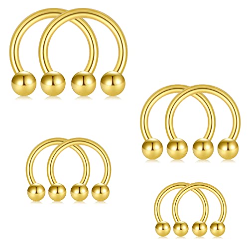D.Bella 16G 18G 20G Horseshoe Septum Rings Surgical Steel Nose Piercing Jewelry Cartilage Helix Tragus Earring Hoop Eyebrow Lip Retainer for Women Men 6mm 8mm 10mm 12mm - color: 16g-6mm 8mm 10mm 12mm -Gold