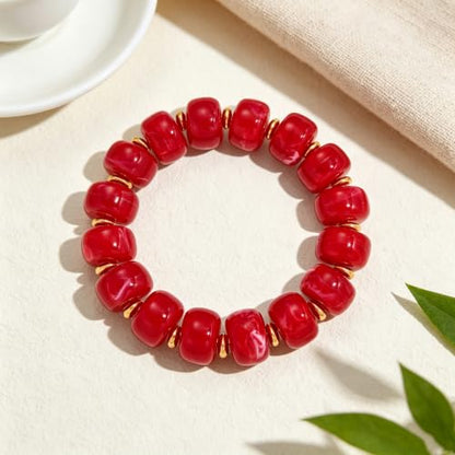 Chunky Beaded Bracelet for Women-Boho Bold Acrylic Resin Stretch Bracelets Trendy Summer Beach Elastic Bangle Vacation Jewelry Accessories - color: Style 1-Red