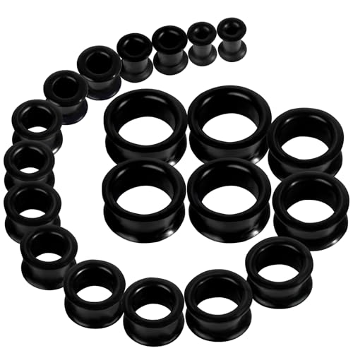 20Pcs Silicone Ear Gauges 2G-25mm Flexible Ear Tunnels Gauges Soft Expander Stretching Ear Plugs Tunnels Black Earring Piercings Jewelry for Men Women - color: Thick Black Silicone