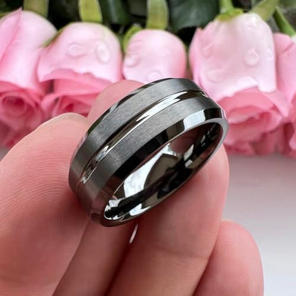 TUTISS 6mm 8mm Silver/Black/Blue/Gunmetal/Gold/Rose Gold Tungsten Rings for Men Women Fashion Engagement Wedding Bands Matte Finish Beveled Edges Comfort Fit - color: 8mm Gunmetal Tungsten