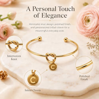 LemonRose Initial Bracelets for Women - Dainty Tie the Knot Letter A-Z 14K Gold Plated for Women Gold Cuff Bracelet for Womens Jewelry Personalized Bridesmaid Proposal Gifts - color: Gold C