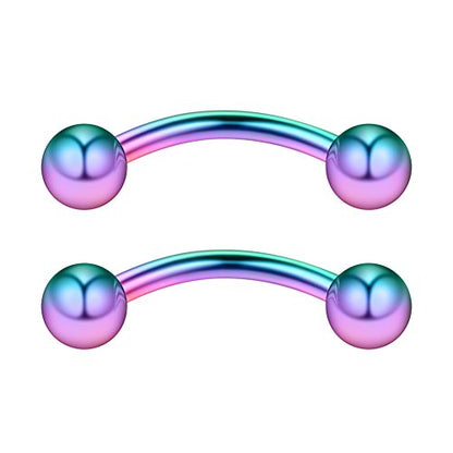 3PRS 16G 3/8" (10MM) Stainless Steel 3mm CZ/Gems/Ball Curved Barbell Eyebrow Tragus Lip Belly Ring Piercing Jewelry - Rainbow - color: 6PCS - Rainbow