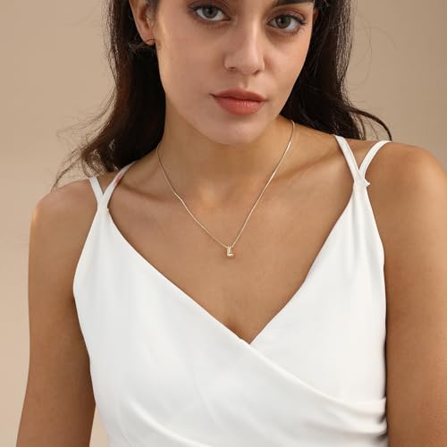 14K Gold Plated Bubble Letter Necklace, Tarnish Free and Waterproof Dainty Initial Necklace for Women, Trendy Personalized Gold Jewelry Gift for Her - color: Gold, style: L