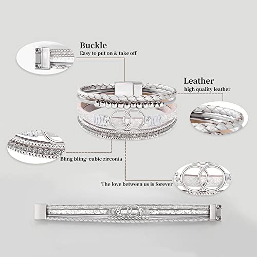 Bracelets for Women, Gifts for Mom Her Christmas Gift 2026 Leather Bracelets for Women Birthday Gift for Daughter Inspirational Wrap Bracelet Sister Friend Teen Girl Gift Layered Stocking Stuffers Jewelry - style: Silver