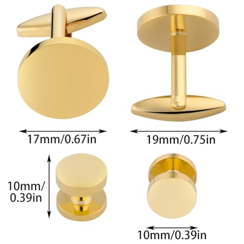 GWD Mens Cufflinks Stainless Steel Tuxedo Shirt Studs Set with Gift Box Black Cuff link Jewelry Gift Wedding Business - style: Gold