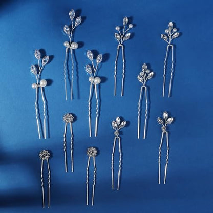 11 Pieces Bride Hair Pins Rhinestones Hair Accessories for Women Crystal Hair Piece for Wedding Bride Women Bridesmaids - color: 03 Silver-UY-0626