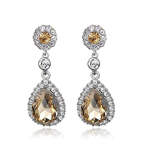 Gorgeous Austrian Crystal Rhinestone Wedding Bridal Teardrop Drop Dangle Earrings - color: Pierced-Champagne
