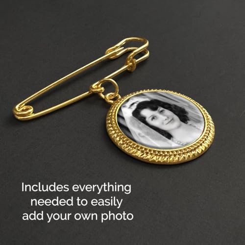 Gold Wedding Bouquet Photo Charm for Bridal Wedding Bouquet | Gold Picture Frame Pin Memorial DIY Photo Charm for Bride or Memorial Boutonniere Pin for Groom. Add Your Own Photo.