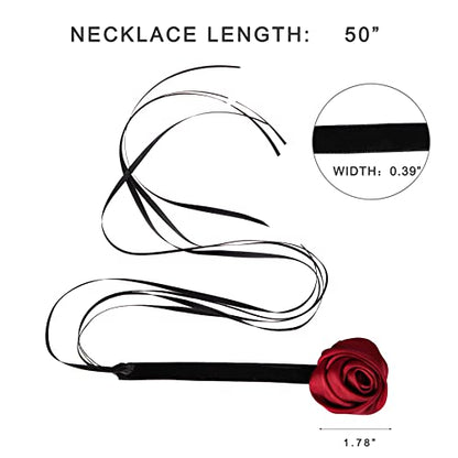 Black Choker Camellia Flower Lace-up Necklace For Women - color: Black ribbon rose