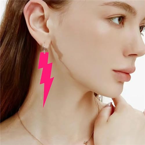 ONLYJUMP Acrylic Exaggerated Lightning Earrings Statement Punk Retro Geometric Delicate Neon Personalized Earrings Accessory Jewelry for Women - color: Exaggerated Rose Red