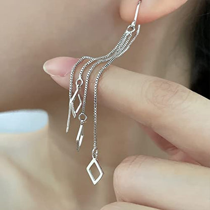 925 Sterling Silver Dangle Earrings with Charms Heart, Water drop, Moon, Star Long Drop Earring for Women Jewelry Gifts Hypoallergenic - color: geometry