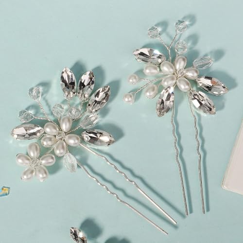 8 Pieces Hair Accessories Bride Hair Pins Rhinestone Bridal Hairpiece for Women Crystal Jewelry for Bridesmaids Flower - color: B Silver
