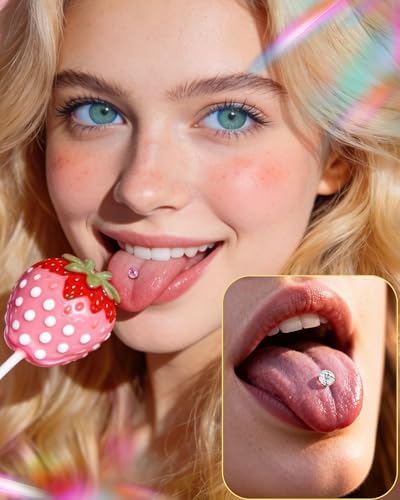 G23 Solid Titanium Tongue Ring Barbell 14G Firework CZ Bar Tongue Rings Surgical Steel Toungue Piercing - color: Pink