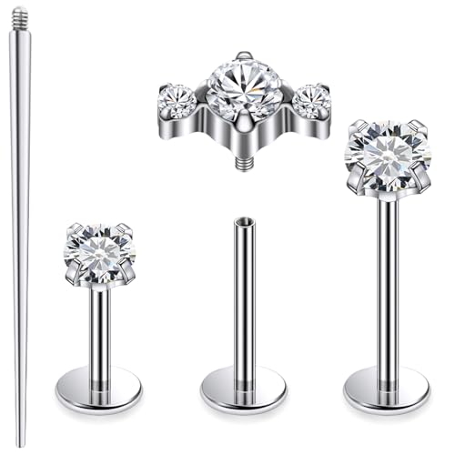 20G 18G 16G Astm F136 Titanium Internal Thread Flat Back Earrings Nose Studs Tragus Forward Helix Conch Cartilage Lobe Earring Stud Medusa Labret Monroe Lip Ring Piercing Jewelry For Women Men - color: Silver, size: 16G-6MM/7MM/8MM Bar-Style 5