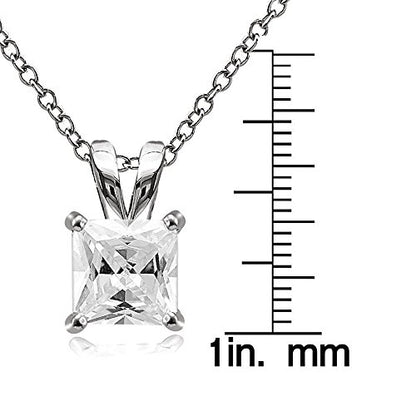 Hoops & Loops Sterling Silver, Yellow Gold Flash or Rose Gold Flash CZ Cubic Zirconia Square Solitaire Pendant Necklace - style: 9mm-Silver